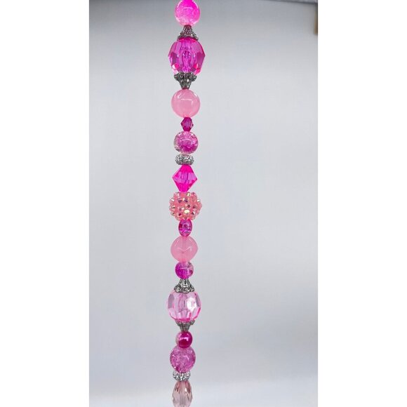 Beaded Suncatcher Pink Crystal Prism Hanging Patio Decor Yard Art Tree Jewelry - Picture 6 of 9
